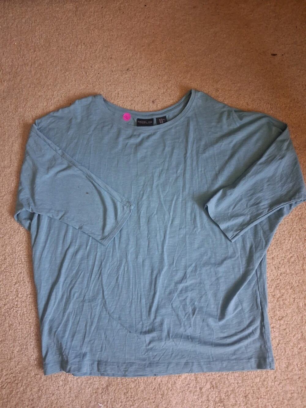 Rachel Zoe Blue Relaxed Knit 3/4 Sleeve Round Neck T-Shirt XL Cotton